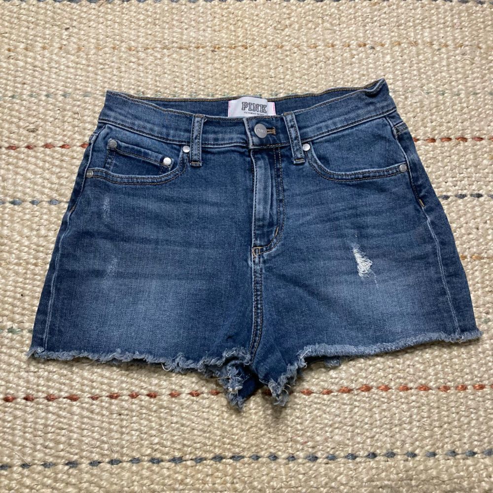 Pink Victoria’s Secret, Medium Blue Wash Cut Off Light Distressed Shorts Women 4